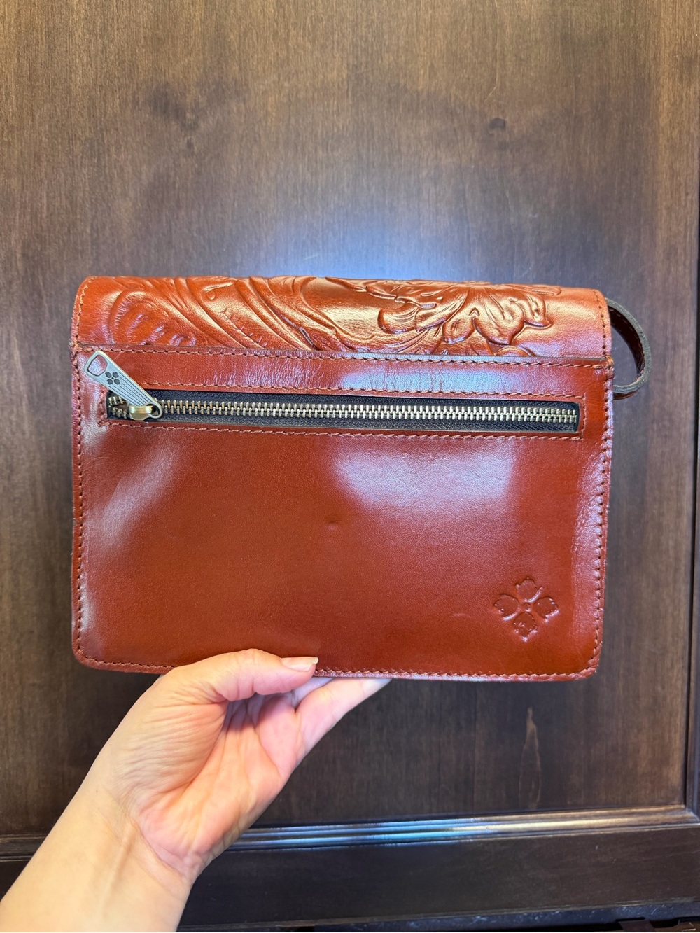 Patricia Nash Floral Tooled Leather & Cowhide Crossbody - Brown & White - Picture 3 of 5